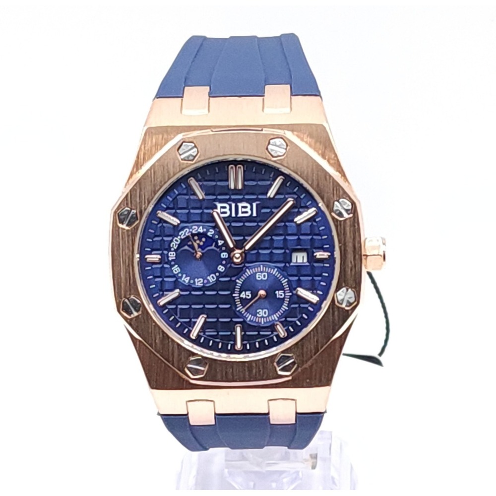 BIBI Men's Automatic Watch Rose Gold Blue Dial Silicone